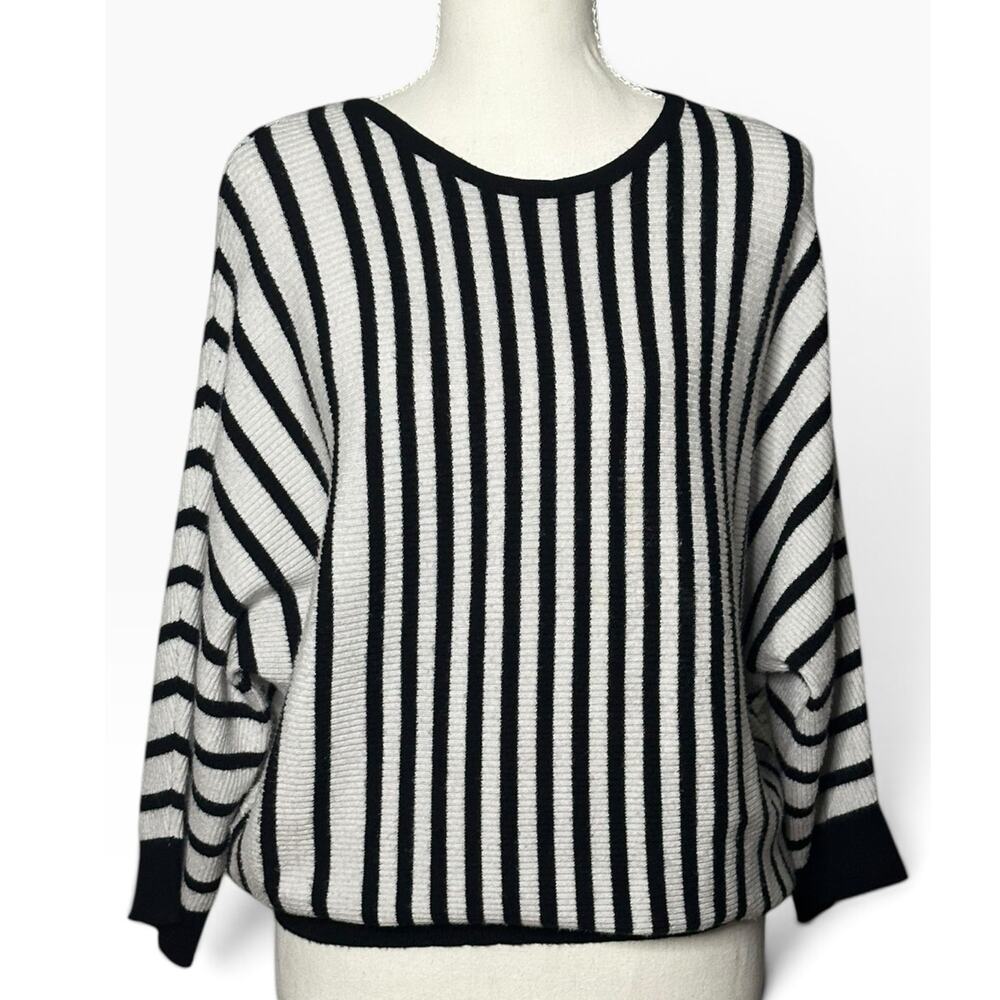 Philosophy Republic Clothing M black white striped dolman sleeve knit sweater